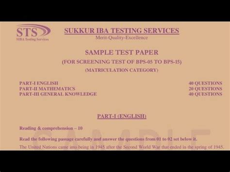 Iba Sample Paper Matriculation Level Sample Paper Bps To Grade