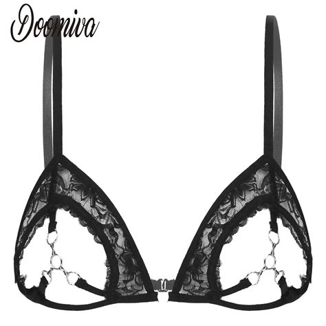 Womens Sexy Lingerie Bras Lace Floral Sheer Hollow Out Open Nipples