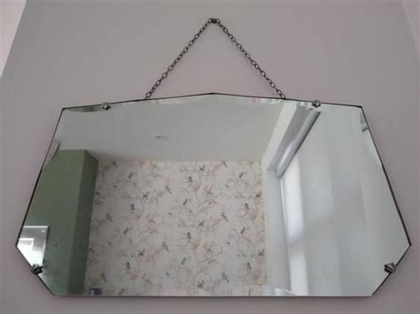 Vintage Bevel Edge Mirror On Chain Hung Art Deco Mirror Etsy Uk