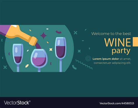 Flat Design Wine Party Horizontal Banner Vector Image