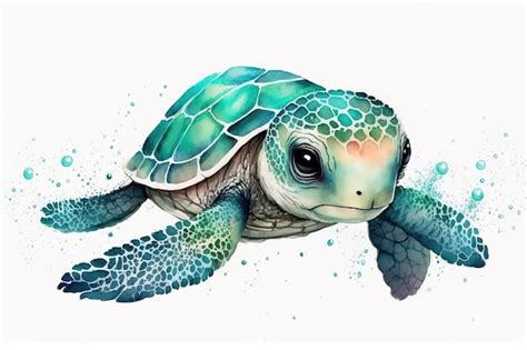 Ilustración De Una Tortuga Marina Nadando Bajo El Agua En Un Ai