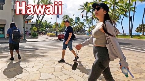 Hawaii People Walking In Waikiki Hawaii On Kalakaua Avenue Hawaii