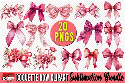 Pink Coquette Ribbon Bow Watercolor Set Graphic By Arte Digital Designs · Creative Fabrica