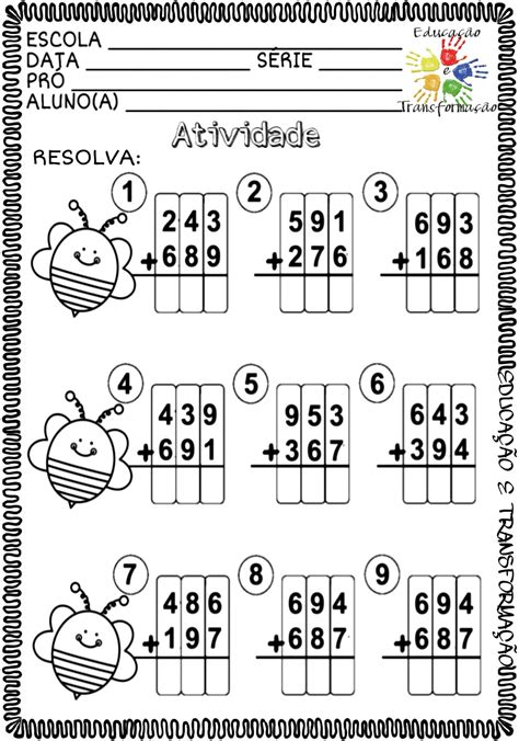 Adição Atividade para trabalhar a operação matemática de adição