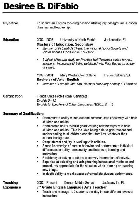 Teacher Resume Objective Samples Examples