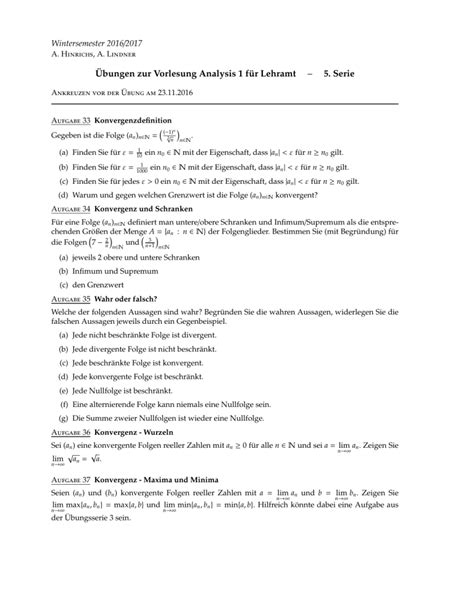 Übungen zur Vorlesung Analysis 1 für Lehramt 5 Serie