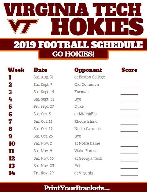 Va Tech Football Schedule 2022 Printable | Printable Schedule