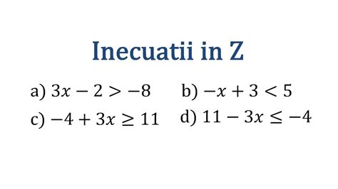 Inecuatii In Z Partea 1 Explicatii Si Exercitii Simple Rezolvate