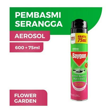 Baygon Aerosol 600 Ml 75 Ml Warna Pink Flower Garden Anti Nyamuk