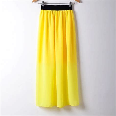 Yellow Women Chiffon Pleated Skirt Vintage High Waist Tutu Skirts