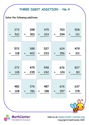 3 Digit Addition Worksheet No 4 Worksheets Math Center Worksheets Library