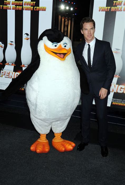 Benedict Cumberbatch poses with giant penguin at Penguins Of Madagascar ...