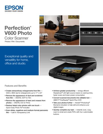 Epson Perfection V600 Datasheet | Manualzz