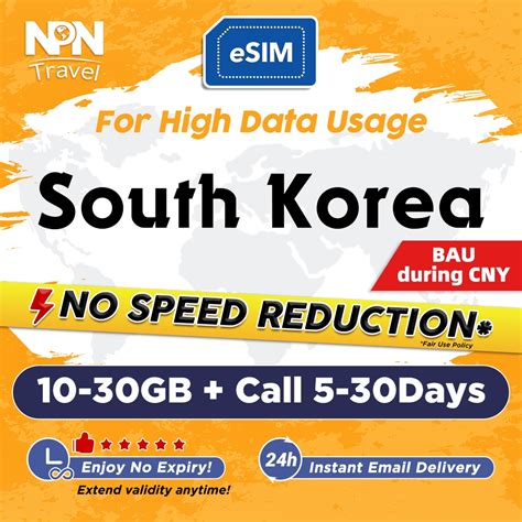 Korea ESIM Ultra 5 30 Days 10 30GB Unlimited Data Call Instant