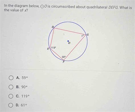 In The Diagram Below Odot O Is Circumscribed About Quadrilateral Defg