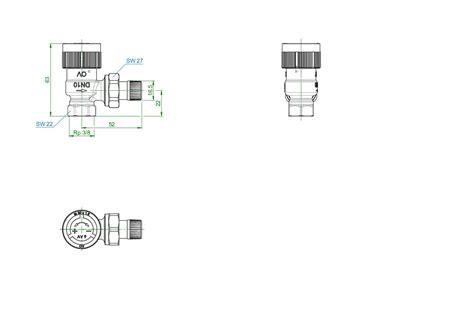 Robinet thermostatique AV 9 équerre DN 10 Rp ⅜ x R ⅜ PN 10