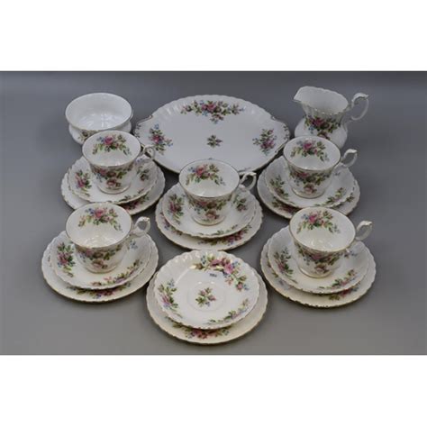 A Twenty Piece Royal Albert Moss Rose Tea Set Includes Five Trios