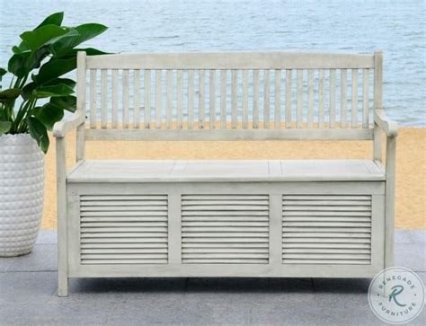 Brisbane Distressed White Outdoor Storage Bench from Safavieh | Coleman ...