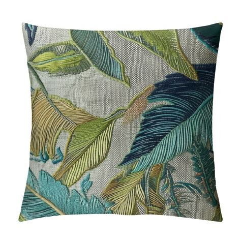 Jeuxus Green Blue Tropical Leaf Pillow Covers Palm Leaves Pillow Cases