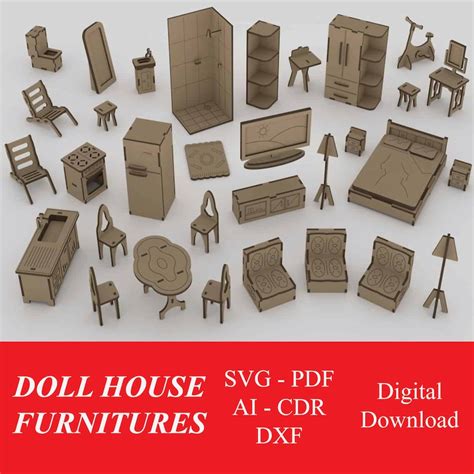 Doll House Furniture Set 2 Digital Dxf File Glowforge Etsy