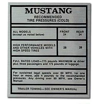 Tire Pressure Decal 65 66 Apply To Inside Of Glovebox Mustang Centre