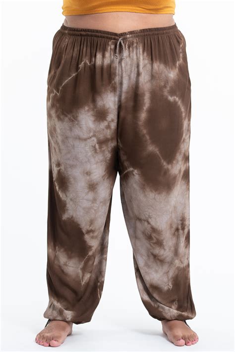 Plus Size Tie Dye Drawstring Mens Yoga Massage Pants In Brown Harem