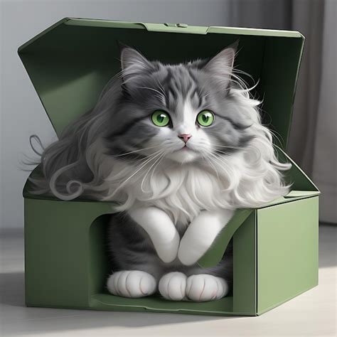 Stile Disney Pixar Che Mostra Un Gatto Grigio E Bianco Dai Capelli