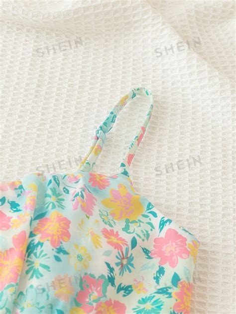 Shein Wywh Womens Vacation Style Mint Blue Color Floral Print Romantic