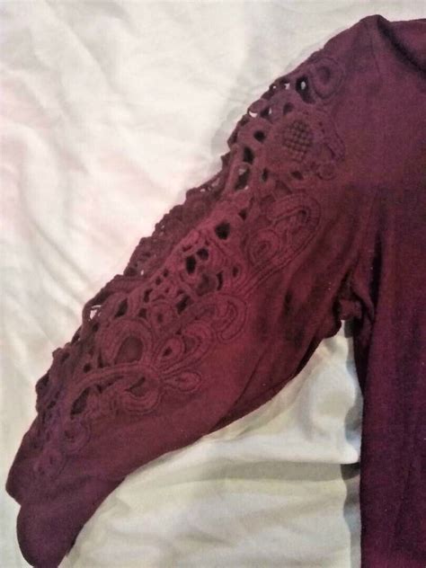 Women S CATO Medium Long Crochet Sleeve Pullover Top Blouse Burgundy