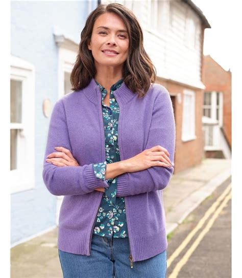 Lavender Marl Lambswool Zip Thru Cardigan Woolovers Uk