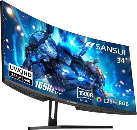 Sansui 34 Inch Curved Gaming Monitor Uwqhd 3440 X 1440 165hz Curved 1500r Pippbp