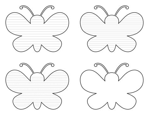 Free Printable Cartoon Butterfly-Shaped Writing Templates