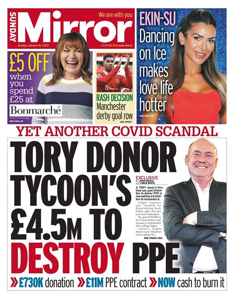 Sunday Mirror Front Page Th Of January Tomorrow S Papers Today