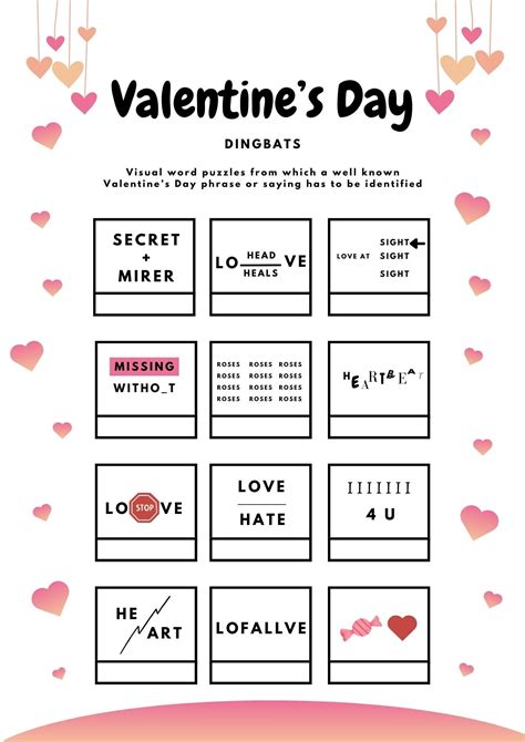 Printable Valentine S Day Dingbat Puzzle Games Valentine S Game For