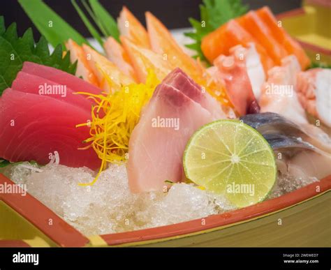 Japanese Sashimi Set On Boat Plate Stock Photo Alamy