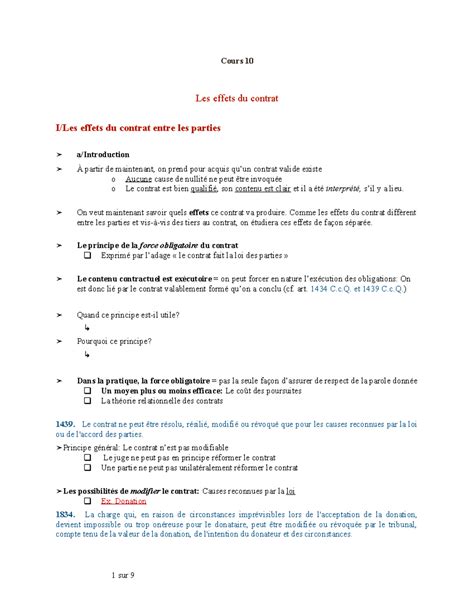 Les Effets Du Contrat Cours 10 Les Effets Du Contrat I Les Effets Du