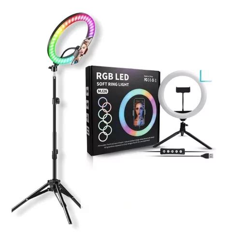 Aro De Luz Led 26 Cm Rgb 2 Trípodes 2 10 M Y 26 Cm Color Negro