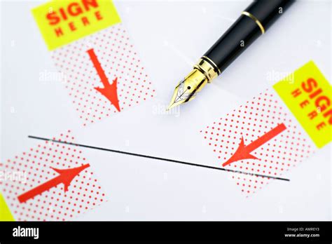 Sign Here Stickers And Pen Stock Photo Alamy