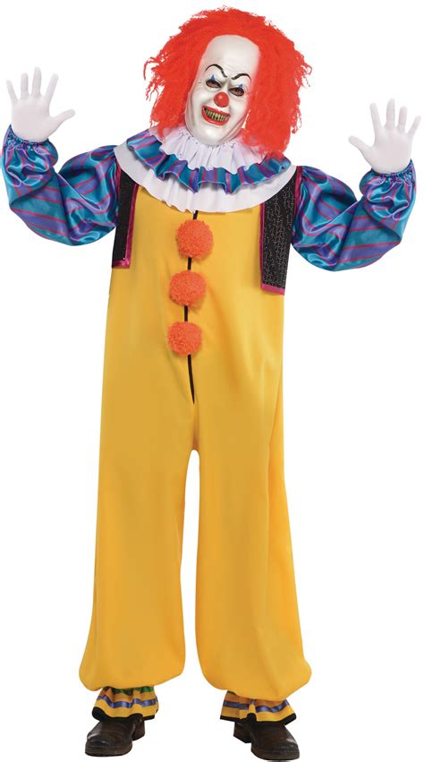 Men S It Original Pennywise Clown Multi Coloured Jumpsuit With Mask And Gloves Halloween Costume