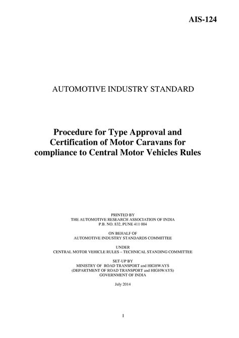 AIS 124 Campervan Guidelines India I AUTOMOTIVE INDUSTRY STANDARD