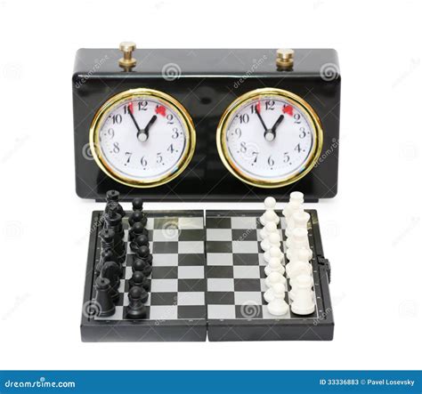 Chess Timer And Chess Board With Figures Isolated Stock Image Image
