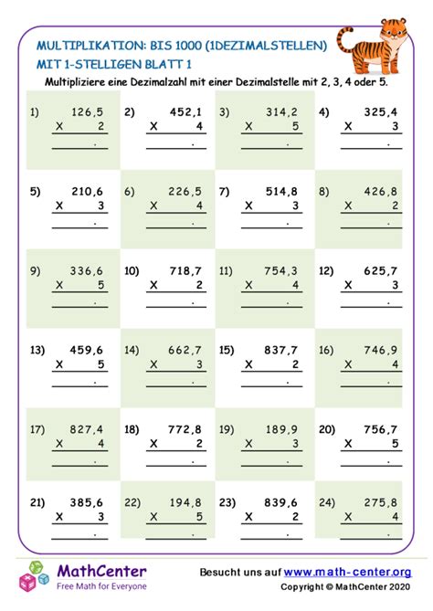 Fünfte Klasse Arbeitsblätter Das Multiplizieren von Dezimalzahlen