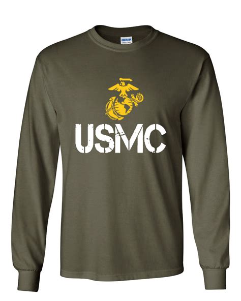 Usmc Logo Long Sleeve T Shirt United States Marine Corps Military Ebay