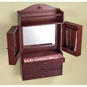 Cherry Wall Mount Jewelry Box Armoire Cabinet Organizer Mirror Storage