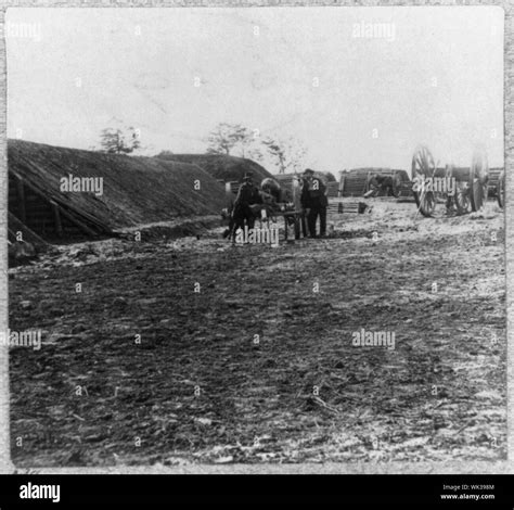 Interior View Of Fort Brady James River Va Near Dutch Gap Canal Abstract 2 Men With Wheeled