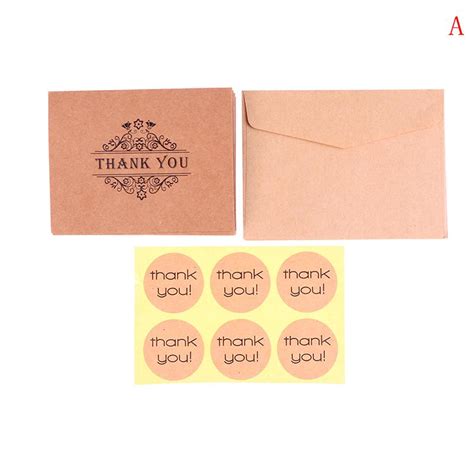 Buy 6pcs Set Kraft Paper Thank You Greeting Cards Envelopes Seal Stickers Party Decor At