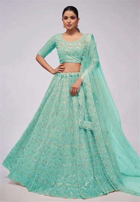 Sea Green Net Circular Lehenga Choli