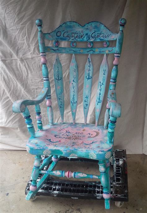 Rocking Chair Whimsical Art Rocker By Artist June Moon Wood Etsy