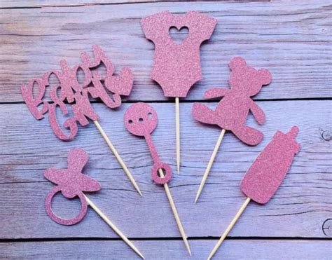 Baby Girl Pink Glitter Cupcake Toppers Decorations Baby Shower Gender