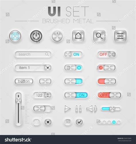 Vector Brushed Metal Ui Set High Arkivvektor Royaltyfri 254572945 Shutterstock